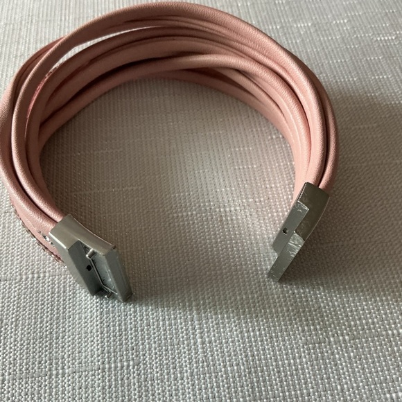 Pink Leather Bracelet with Rhinestones - Picture 5 of 5